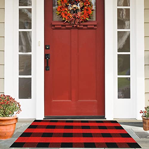 SEEKSEE Cotton Buffalo Plaid Rug 2'x3' Black and White Checked Rug Washable Doormats Indoor Outdoor Rugs for Layered Front Door Mats, Porch, Kitchen, Farmhouse, Entryway