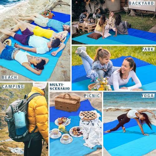 Famstar Beach Blanket Sandproof Waterproof 78''×81''1-5 Adults Oversized,Compact Lightweight Durable Beach Mat for Travel Camping Hiking Picnic Blanket