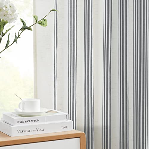 jinchan Striped Linen Curtains 72 Inch Long for Living Room Black Stripe Curtains Semi Sheer Curtains Back Tab Light Filtering Modern Farmhouse Rustic Drapes for Bedroom Window Curtain Set 2 Panels