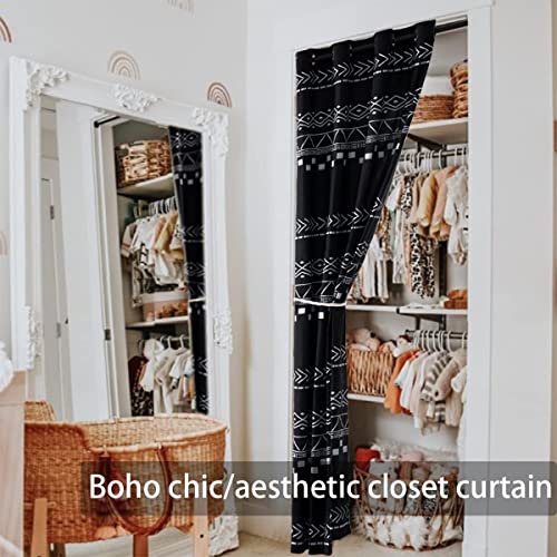Door Curtains for Doorway Privacy,80 Inch Length Semi Blackout Insulated Thermal Room Divider Cover/Blinds,Decorative Tribal Modern Boho Closet Curtain for Bedroom Living Hallway Bathroom,Black White