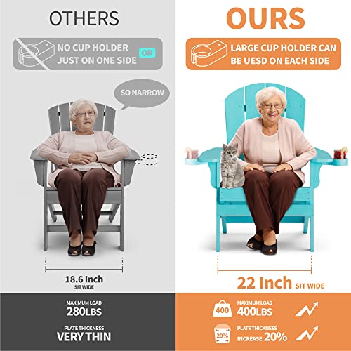 YEFU Adirondack Chair, Oversized Plastic Adirondack Chair Folding Outdoor Chairs with Cup Holder, Lawn Chair with Weather Resistant for Outside Deck Lawn Garden, Weight Capacity Up to 400 Lbs –Aruba