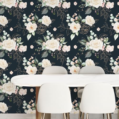 BaoHArtHome Dark Green and Gold Tropical Jungle Wallpaper 17.7in X 6.6ft Peel and Stick Wallpaper Contact Wall Paper Removable Bathroom Self Adhesive Renter Friendly Vinyl Wallpaper