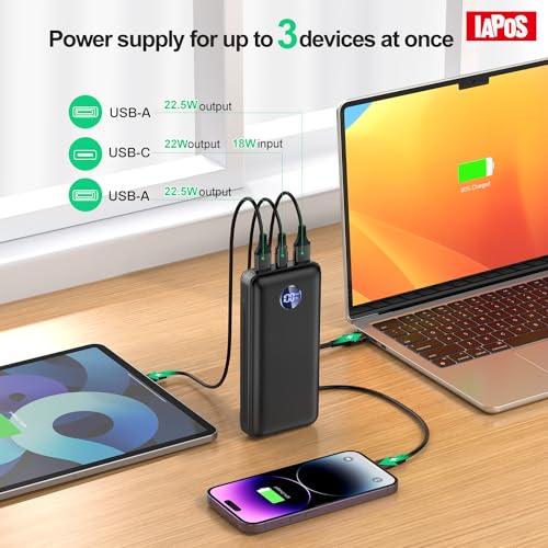 IAPOS Portable Charger 40000mah Power Bank, USB-C (22.5W) Fast Charging Battery Pack Cell Phone Charger for iPhone 15/14/13 Series, Android Samsung Galaxy, for Travel Camping - Black