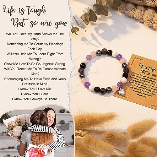 ZOKCC Cheer Up Gifts Bracelets for Women Healing Natural Stone Bracelets - Get Well Soon Inspirational Gifts for Women Best Friends Sister Friendship Bestie Coworker (H- REMINDER- KING STONE)