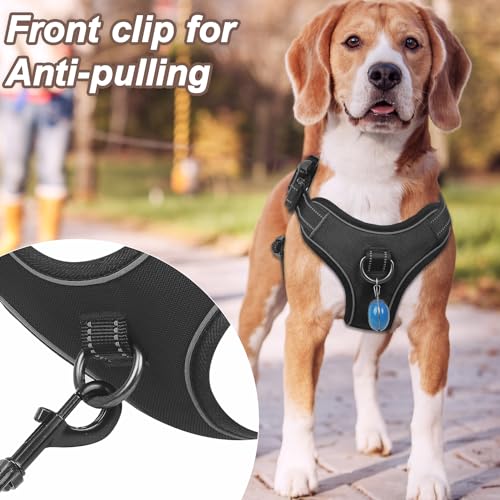 Perperqer Dog Harness Black No Pull Y Shaped for Medium Sized Dog, Small to Large Dogs Reflective Adjustable Easy Walk Puppy Harnesses,Heavy Duty Girl Boy Pet Vest 3 Buckle with Handle & Light,S
