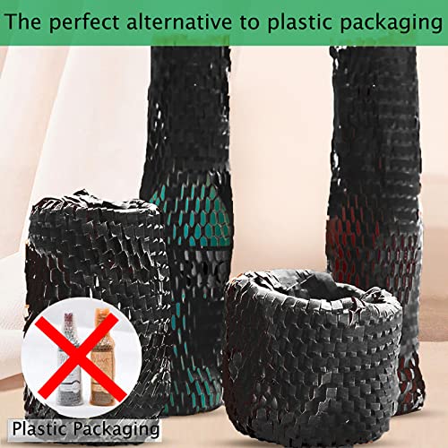 onesimcr Black Honeycomb Wrapping Paper Wrap 15"x131' Sustainable Alternative to Bubble Wrap for Moving/Transporting/Packaging Rolls with 20 Fragile Stickers Biodegradable and Fully Recyclable…