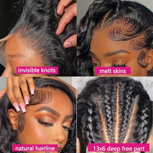 JADEFLO 20 Inch Water Wave Lace Front Wigs Human Hair Pre Plucked with Baby Hair 13x6 Water Wave Lace Frontal Wigs Human Hair 180% Density Curly Wigs for Women