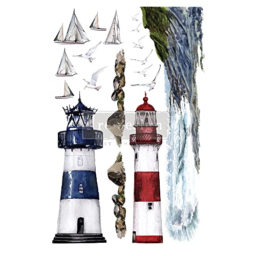 Redesign With Prima Decor Transfers® Lighthouse Total Sheet Size 24"x35",Cut Into 2 Sheets 655350644789