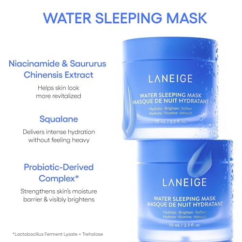 LANEIGE Icons To Go Set: Cream Skin, Water Bank Cream, Lip Sleeping Mask, Water Sleeping Mask, Travel Size, Full Size, Hydrate, Barrier-Boosting