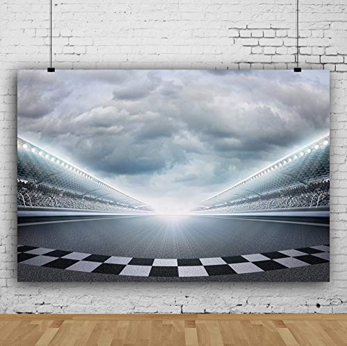 CSFOTO Polyester 5x3ft Finish Line Race Track Backdrops for Photography Car Racing Backgrounds Sports Car Backdrop for Birthday Party Bleachers Auto Motorsport Competition Champion Backdrop