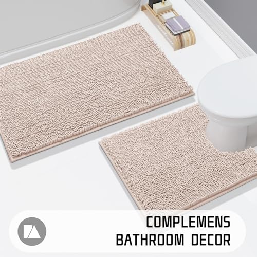 Yimobra Toilet Rugs U-Shaped 24x24, Extra Soft and Absorbent Microfiber Bathroom Rugs, Non-Slip Plush Shaggy Toilet Bath Mat, Machine Wash Dry, Contour Bath Rugs for Toilet Base, Silver