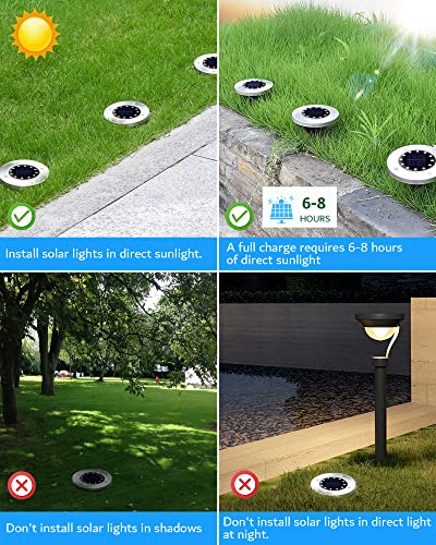 Biling Solar Ground Lights Outdoor 8 Packs, Bright 12 LEDs Solar Lights Outdoor Waterproof, Flat Landscape Lights Solar Powered for Yard Walkway Garden Driveway (White)