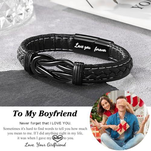 PINKDODO Boyfriend Gifts, Cute Cool I Love You Boyfriend Bracelet Birthday Anniversary Valentines Day Christmas Gifts for Boyfriend BF Him Men from Girlfriend Her