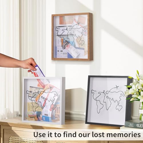 MUXIUNT Travel Adventure Archive Shadow Box For Memories,8&12Inch Concert Travel Ticket Stub Memory Top Loading Shadow Keepsake Box With Slot On Top,life In a Shadow Box Travel Gift Frame (Black, 8x8)