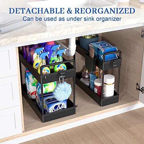 SOLEJAZZ Storage Cart 4 Tier, Laundry Room Organizer, Bathroom Rolling Storage Carts, Mobile Storage Shelves with Brake Wheels, Utility Cart for Apartment Bedroom Office Garage, Black, 2 Pack