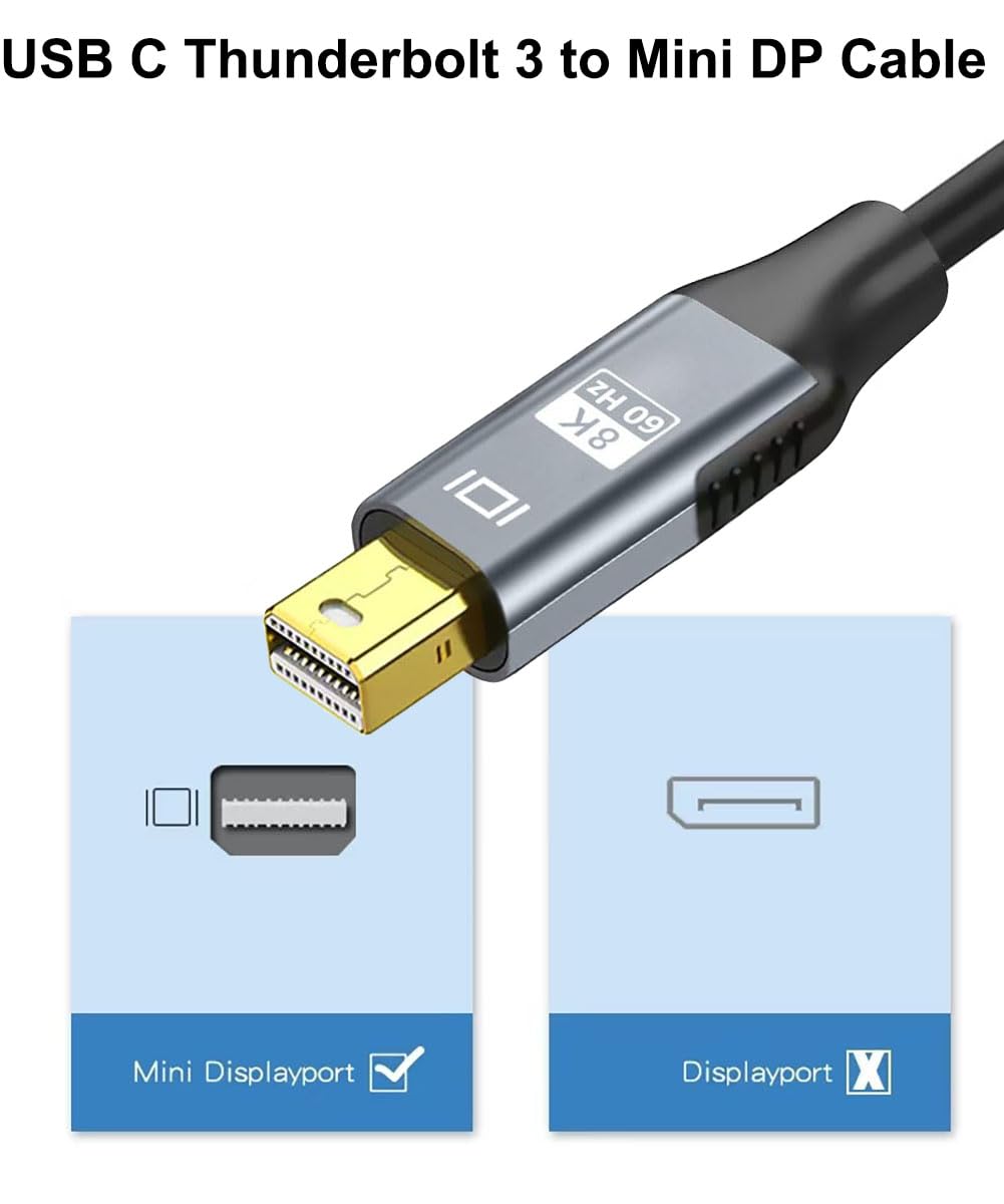 Griscen New 8k USB C to Mini DP Cable, USB C Thunderbolt 3 to Mini DisplayPort Cable 6FT, Compatible for MacBook Pro/Air 2024-2016, for Phone 16 15 Series, Surface Book 2, Galaxy S23 S21/9/10/20