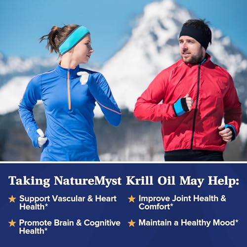 NatureMyst Antarctic Krill Oil 1000 mg Softgels, Krill Oil Omega-3s, EPA, DHA, Astaxanthin & Phospholipids, Joint, Heart Health, 60 Softgels, Non-GMO, No Gluten, Made in The USA