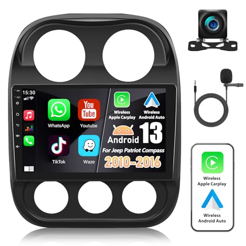 2+64G Car Radio for Jeep Compass Patriot 2010-2016 with Wireless Carplay Android Auto,10.1 inch Touchscreen Car Stereo Radio Support Mirror Link WiFi/GPS Bluetooth FM RDS EQ SWC AHD Backup Camrea