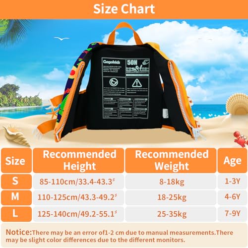 Boglia Kids Swim Vest for Training Toddler Swim Vest with Adjustable Safety Strap Kids Swim Trainer Vest for 4-6 Years Orange M