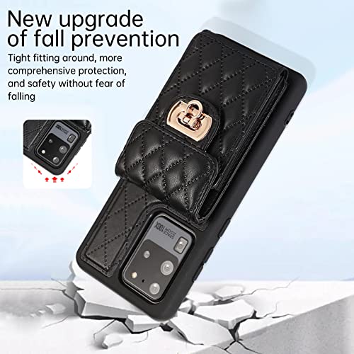 Phone Case for Samsung Galaxy S20 Ultra 5G Wallet Cover with Credit Card Holder Shoulder Crossbody Strap Long Lanyard Leather Cell Accessories S20ultra 20S S 20 A20 S2O 20ultra G5 Women Girls Black