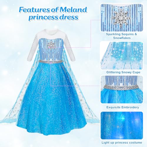 Meland Princess Dresses for Girls - Princess Costume with Long Cape for Cosplay, Dress Up Clothes for Little Girls Age 3,4,5,6,7,8 Year Old(3-4 Years)