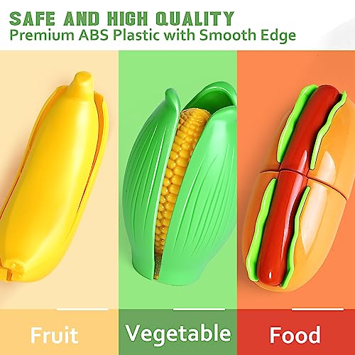 100 Pcs Play Food Set for Kids Kitchen, Pretend Food Toy for Toddlers Age 1-3, Plastics Cutting Fake Food/ Fruit/ Vegetable Accessories with 2 Baskets, Birthday Gifts for 2 3 4 5 Years Old Boys Girls