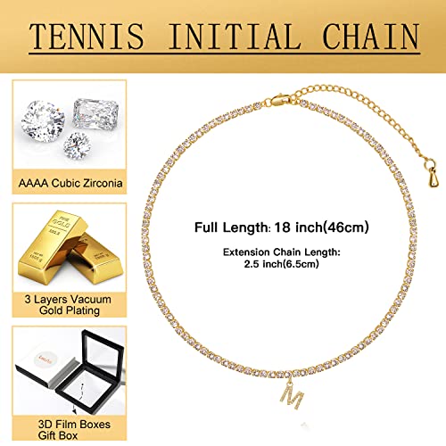 Rose Gold Initial Necklaces for Women, 14K Rose Gold Plated Tennis Chain Necklace Cubic Zirconia Initial Tennis Necklace, Bling CZ Letter Tennis Necklace for Women Initial R Necklace