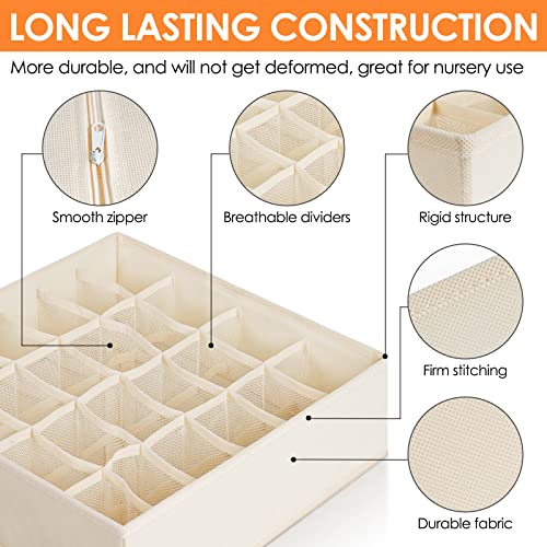 6 Pack Sock Underwear Drawer Organizer Dividers, 58 Cell Foldable Fabric Dresser Closet Organizers and Storage Bins for Clothing, Baby Clothes, Bra, Panty, Scarf, Ties (Beige)