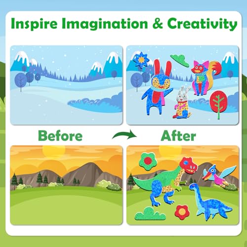 ZMLM Art Craft Activity for Kid - Foil Art Dinosaur & Animal Travel Toys, No Mess Art Kit & Supply Game, DIY Creative Sticker Craft Set, Idea Birthday Gift for 4 5 6 7 8 9 Year Old Boy Girl