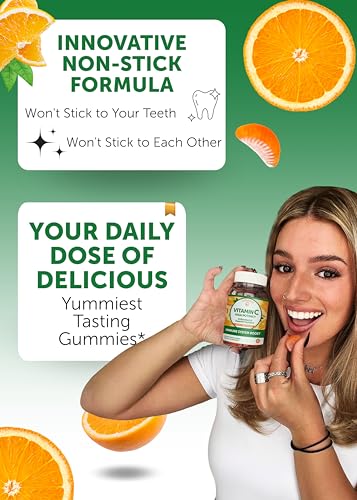 Vitamin C Gummies for Adults and Kids - Tastiest Proprietary Formula - 300mg Organic, NON-GMO, Vegan Vitamin C Chewable Supplement Gummy - Adult, Children, Toddler - Supports Overall Health - 60 Count