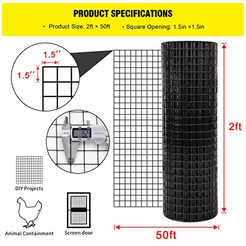 24'' x 50' 1.5inch Hardware Cloth 16 Gauge Black Vinyl Coated Welded Fence Mesh for Home and Garden Fence and Home Improvement Project