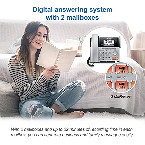 AT&T TL86103 2-Line Corded/Cordless for Small Business with Answering Machine, 2-Mailboxes, Connect-to-Cell, Caller ID Announcer, Intercom, Line-power, Long Range & Expandable to 12 Handsets