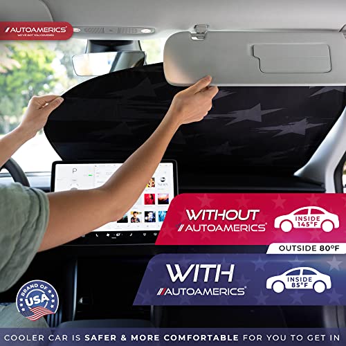 Autoamerics 2-Piece Windshield Sun Shade - B&W USA Flag Foldable Car Front Window Sunshade for Most Cars SUV Truck - Heat Blocker Visor Protector Blocks Max UV Rays and Keeps Your Vehicle Cool - Small