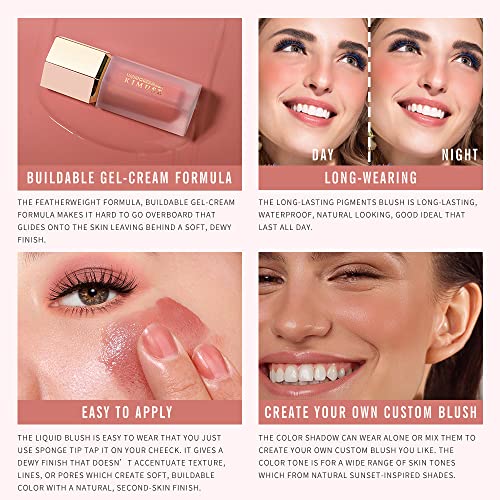 KIMUSE Liquid Blush, Soft Cream Blush Face Blush, Liquid Blush for Cheeks, Long-Wearing Pigmented Blush, Waterproof, Smudge Proof, Dewy Finish