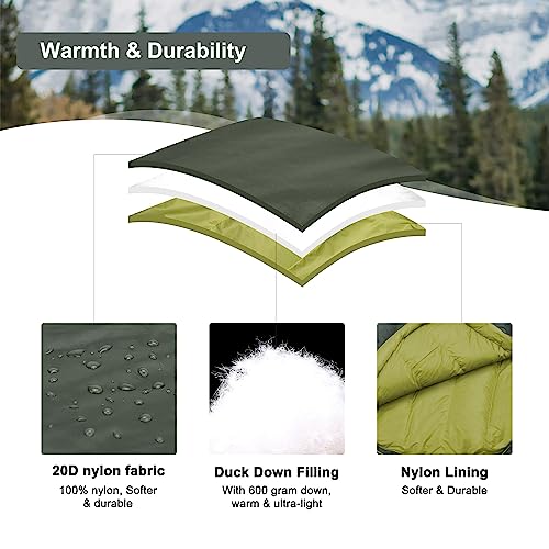 MOUNTAINTOP Down Fill Sleeping Bag for Adults Ultralight Backpacking Sleeping Bag Comfort with Compression Sack - 4 Seasons for Camping Hiking Traveling