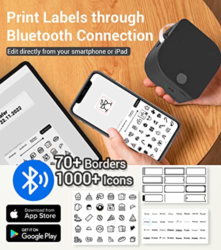 Phomemo Label Makers - Bluetooth Inkless Label Printer P12, Label Maker Machine with Tape For Office Home School Organization, Small Label Maker Mini Labeler with Multiple Template Icon for Smartphone