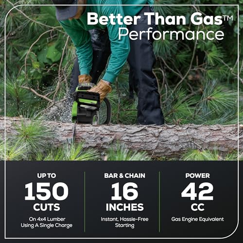 Greenworks 80V 16" Brushless Cordless Chainsaw (Great For Tree Felling, Limbing, Pruning, and Firewood), 75+ Compatible Tools, 2.5Ah Battery and Charger Included