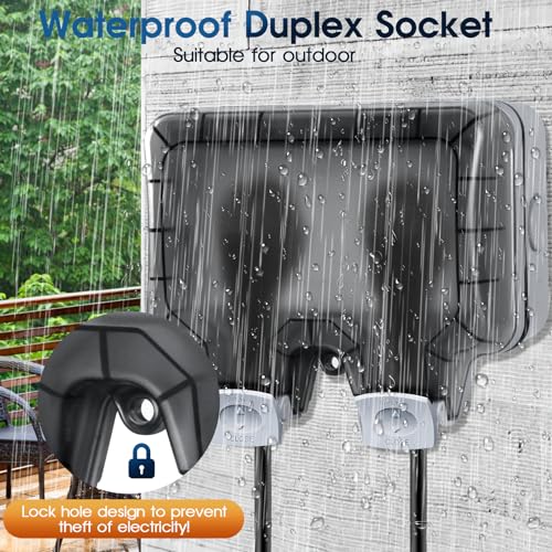 XINYIELE Outdoor Outlet Box Waterproof,Outdoor Power Outlet Box,Waterproof Ip66 Power Outlet,Outdoor waterproof socket,15A 250V Outdoor Plug Socket, in Use Outdoor Outlet Cover (Double Plug Socket)