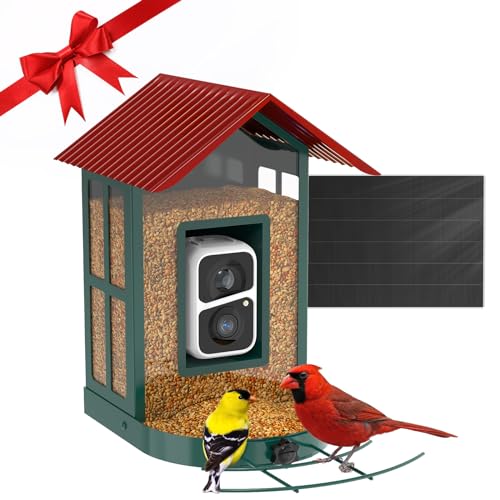 Soliom Bird Feeder with Camera Wireless Outdoor with AI Identify Bird Species, Smart Wild Bird Watching Cam, Live View, Motion Triggered Notification, 3W Solar, 1.6L Small Size-Metal Case BF08S-G