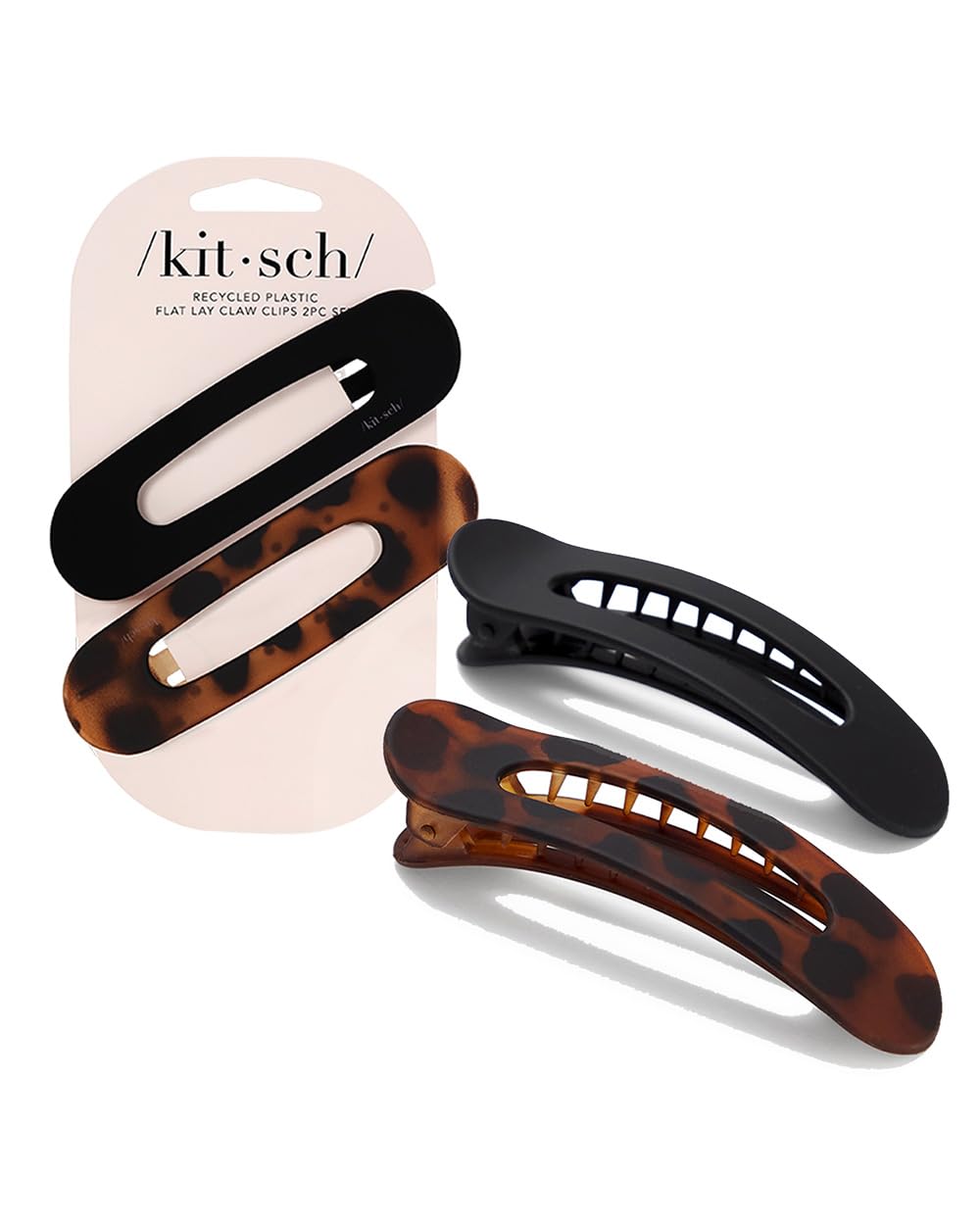 Kitsch Flat Hair Clips - Stylish Lay Down Claw Clips for Women with Thick Hair | Big Alligator Hair Clips for a Sleek Look | Large Hair Clips, 2pc (Black & Tortoise)