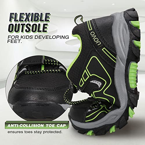UOVO Boys Shoes Boys Sneakers Boys Tennis Running Shoes Waterproof Hiking Shoes Kids Athletic Outdoor Sneakers Slip Resistant(Little/Big Boys) Black/Green 6.5 Big Kid