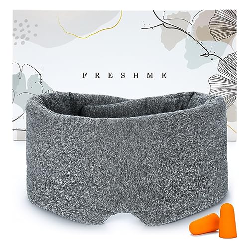 FRESHME Blackout Cotton Sleep Mask - 100% Light Blocking Handmade Sleep Eye Masks for Men Women, Comfortable Eye Cover Mask for Side Sleeper Night Blindfold Travel Airplane