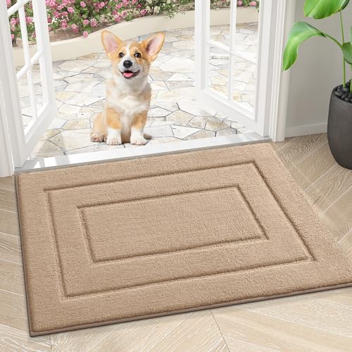 Smiry Dog Door Mat for Muddy Paws Indoor Entrance, Absorbs Moisture and Dirt Low-Profile Doormat, Washable Mat Front Door mat for Floor Home Entryway (24x16 Inches, Beige)