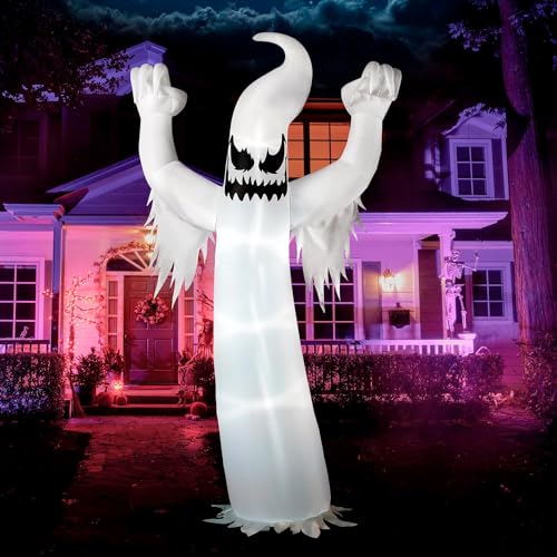 Joiedomi 12 FT Tall Halloween Inflatables Ghost Outdoor Decorations, Inflatable Halloween Yard Decorations, Blow Up Ghost Halloween Decor with Build-in LEDs for Scary Halloween Decorations