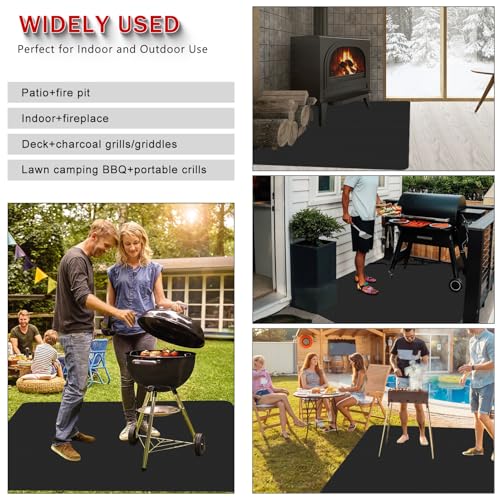 Under Grill Mats for Outdoor Grill, 30" X 36" Double Sided Fireproof & Waterproof Fire Pit Pad for Outdoor Wood Stove, Flat Top, Gas Grill, Protect Deck Floor Grass, Portable Reusable Rubber Mat,Black