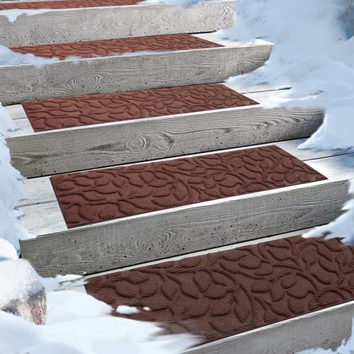 Aucuda 2pcs 8.5" x 30" Stair Treads Outdoor for Elders and Dogs on Wooden Steps, Non Slip Stair Runner Rug Heat Insulation Rubber Backing, Gray Floral Staircase Mat Carpet for Indoor Grip Farmhouse.