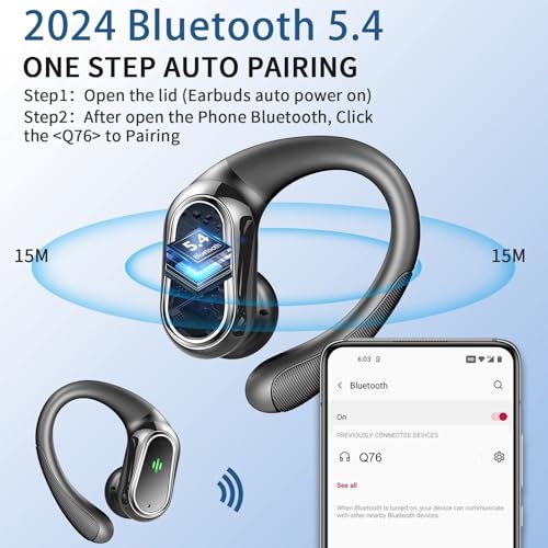 Wireless Earbuds, 2025 Bluetooth 5.4 Headphones Sport, Bluetooth Earbuds with ENC Noise Canceling Mic, 50H Stereo Wireless Headphones IP7 Waterproof with Earhooks, Dual LED Display for Running/Workout