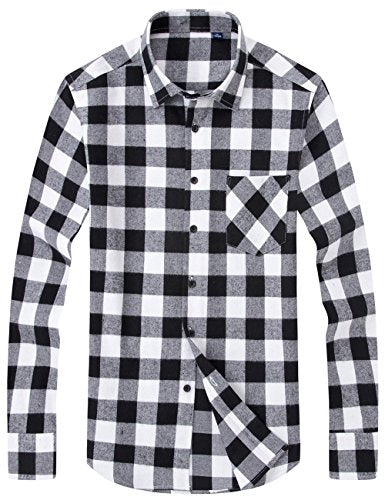 DOKKIA Men's Casual Dress Long Sleeve Buffalo Plaid Checkered Fitted Flannel Shirt Pink Black Buffalo Medium