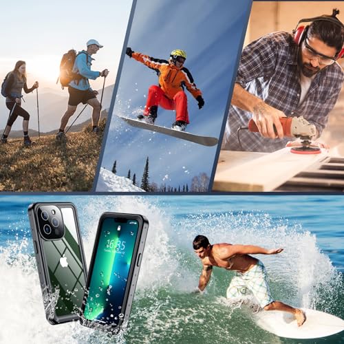 SPIDERCASE for iPhone 13 Pro Case Waterproof, Built-in Lens & Screen Protector, Full Heavy Duty Protection, 12FT Military Shockproof, Dustproof, Anti-Scratched Phone Case,Black/Clear