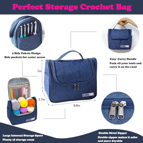 Yarniss Crochet Kits for Beginners, All in One Crochet Kits with 840 Yards Crochet Yarn, 10 Size Ergonomic Crochet Hooks 2.0mm~6.5mm, Blue